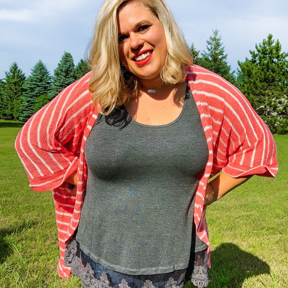 NWT Coral striped Cardigan Cuffed Sleeves